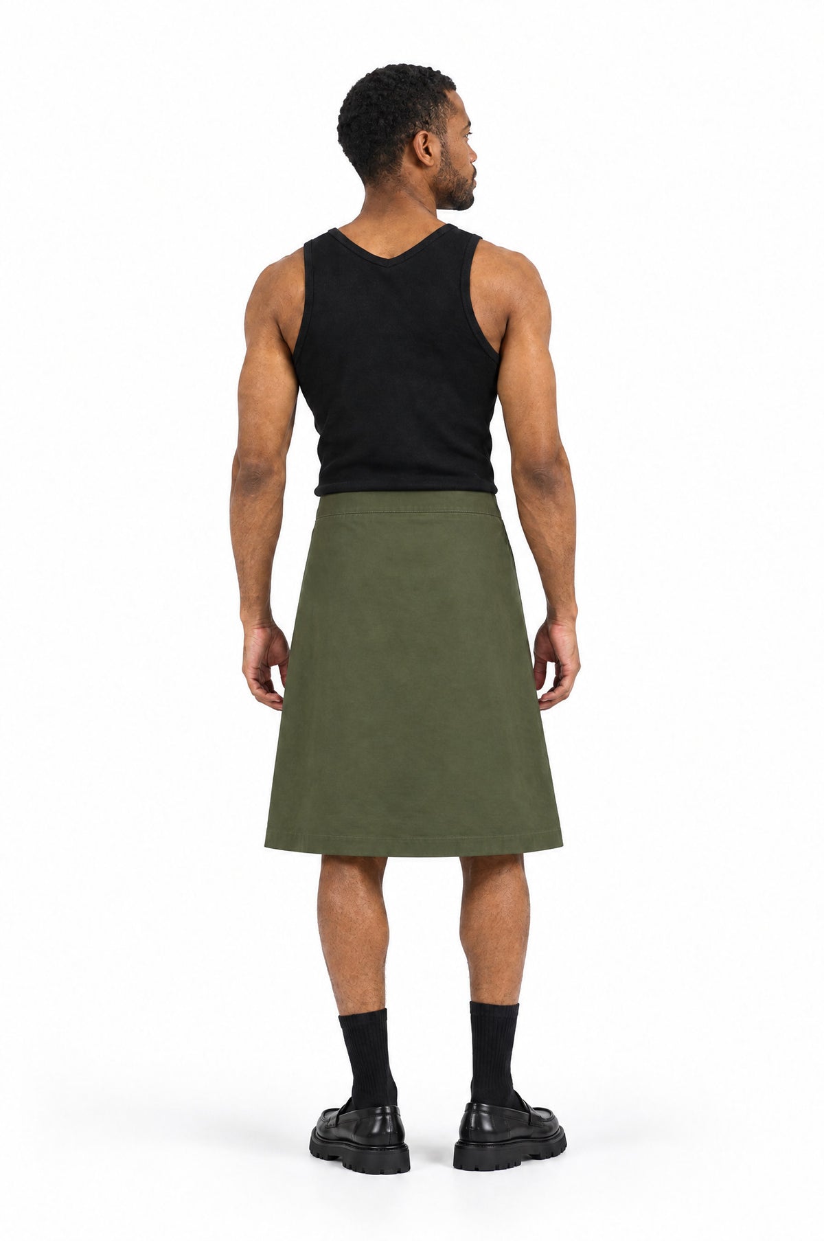 Jupe pour homme HAWKINS VERT, vue de dos portée par le mannequin