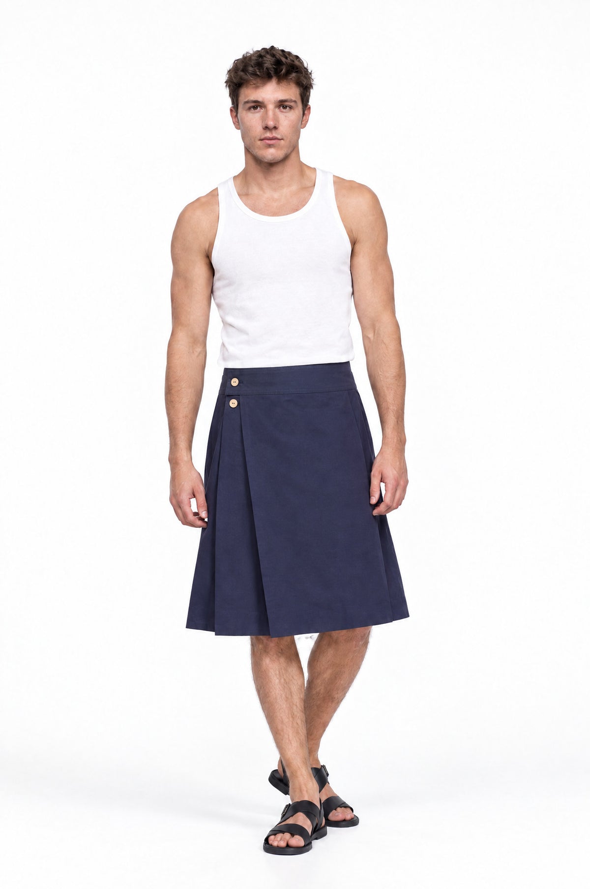 Jupe pour homme BARKER BLEU MARINE, vue de face portée par le mannequin