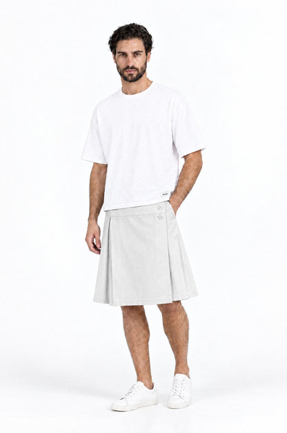 Jupe pour homme BARKER BLANC associée à un T-shirt blanc DAVES