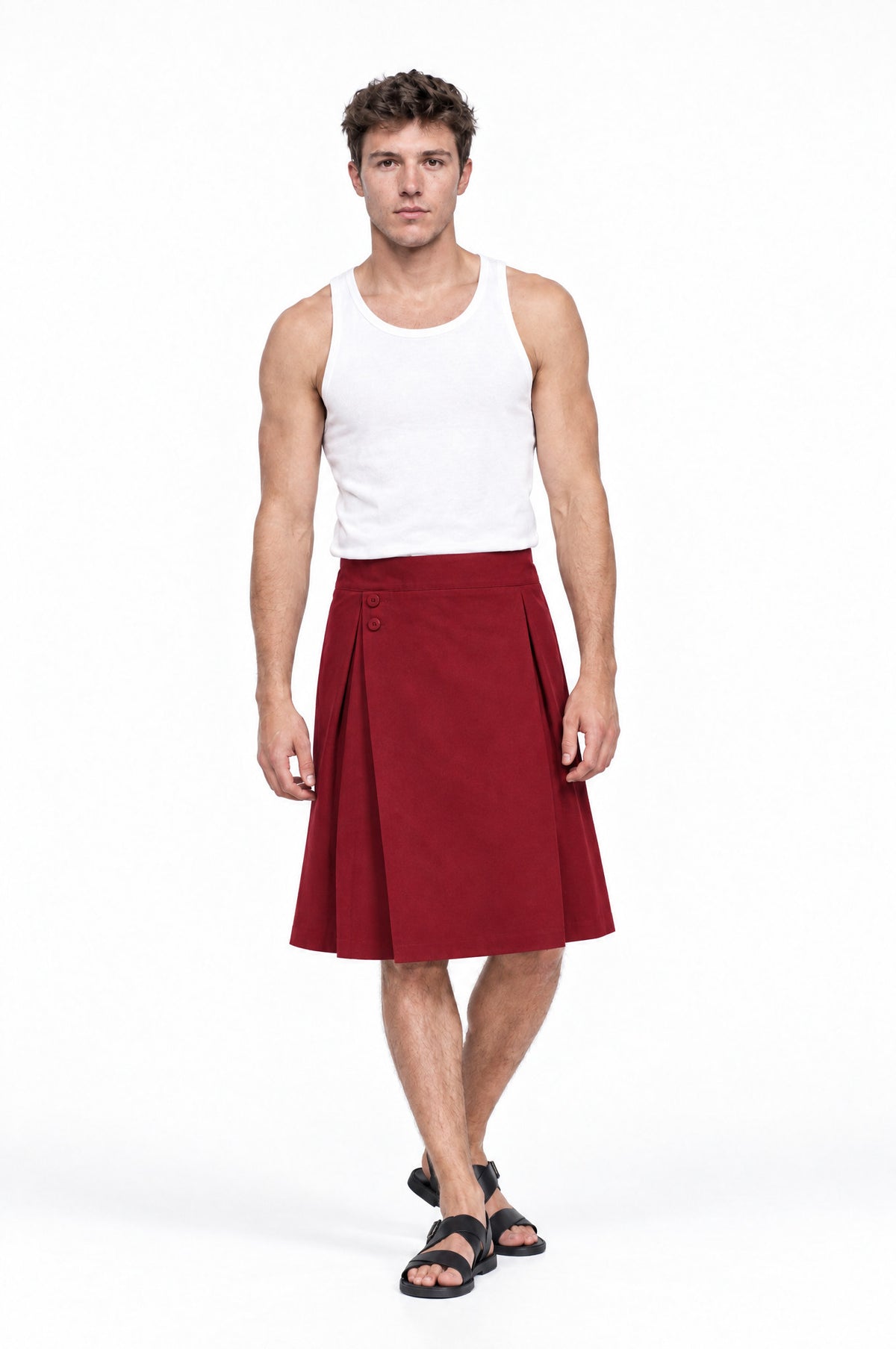 Jupe pour homme BARKER BORDEAUX, vue de face portée par le mannequin