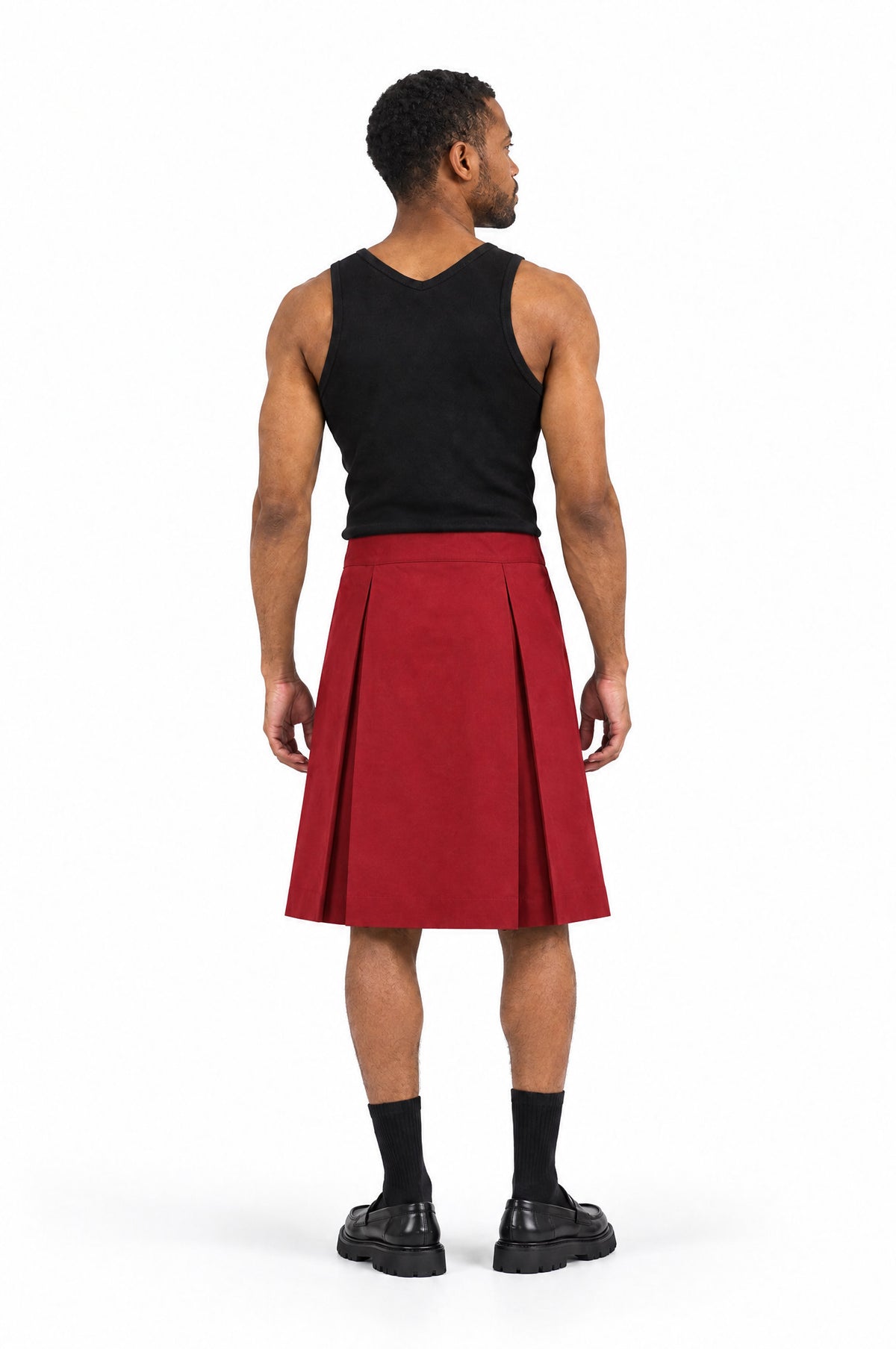 Jupe pour homme BARKER BORDEAUX, vue de dos portée par le mannequin