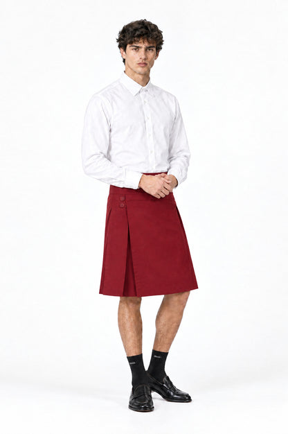 Jupe pour homme BARKER BORDEAUX associée à une chemise blanche