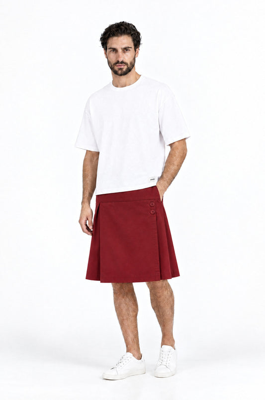 Falda BARKER GRANATE de hombre combinada con camiseta blanca DAVES