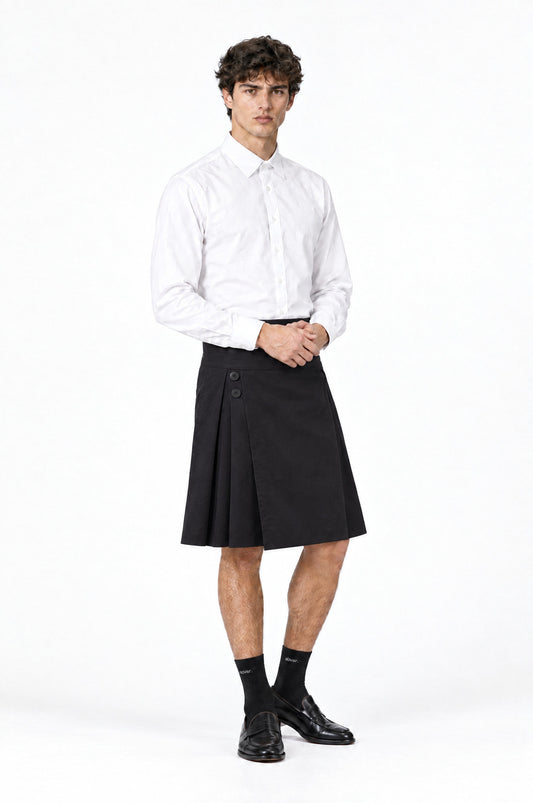 Falda BARKER NEGRO de hombre combinada con camisa blanca