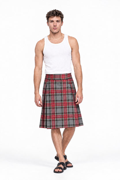 Jupe pour homme BARKER TARTAN ROUGE, vue de face portée par le mannequin
