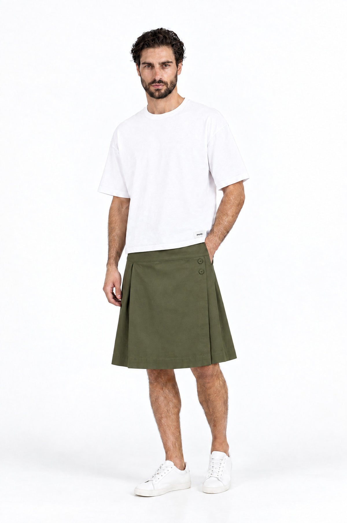 Jupe pour homme BARKER VERT associée à un T-shirt blanc DAVES