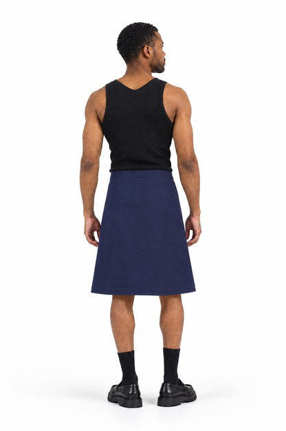 Jupe pour homme HAWKINS BLEU MARINE, vue de dos portée par le mannequin