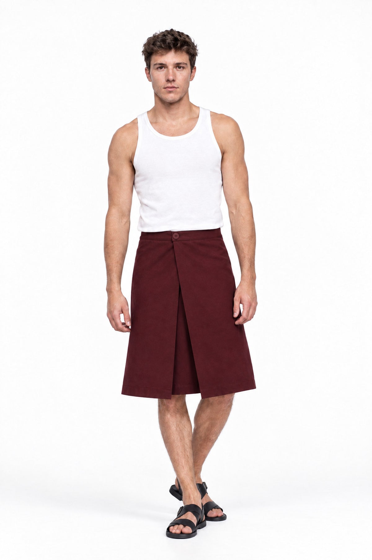Jupe pour homme HAWKINS BORDEAUX, vue de face portée par le mannequin