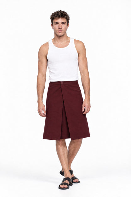 Jupe pour homme HAWKINS BORDEAUX, vue de face portée par le mannequin
