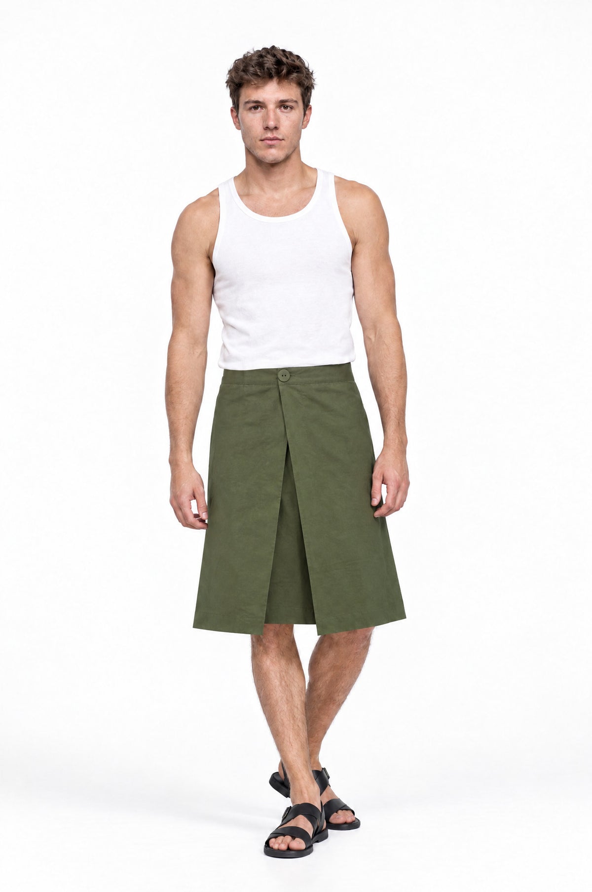 Jupe pour homme HAWKINS VERT, vue de face portée par le mannequin