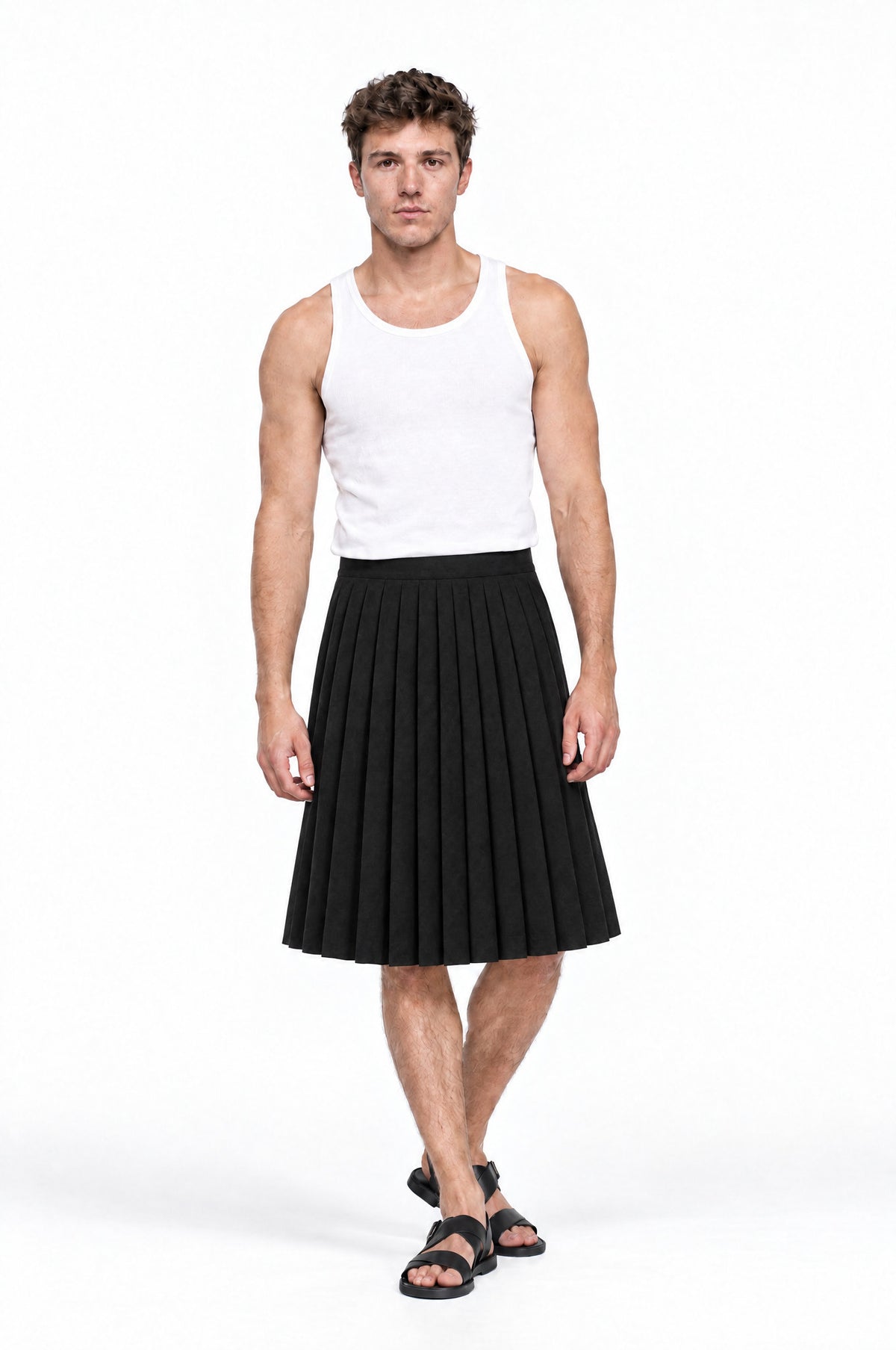 Jupe pour homme PLISADA NOIR, vue de face portée par le mannequin