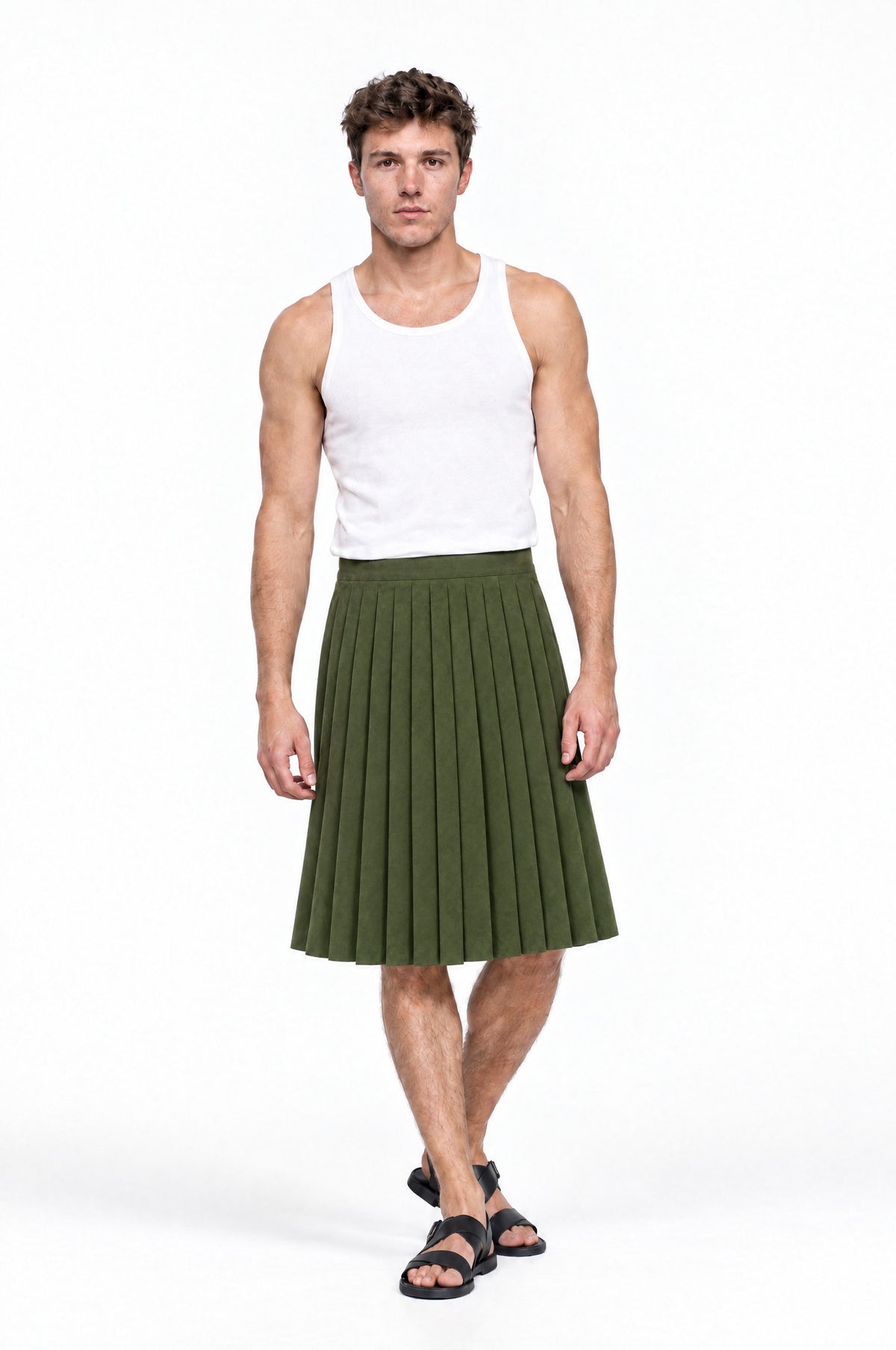 Jupe pour homme PLISADA VERT, vue de face portée par le mannequin