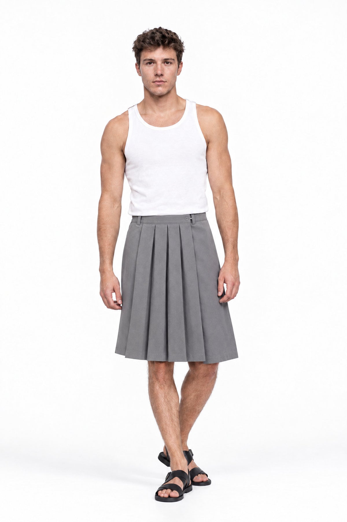 Jupe pour homme SULLIVAN GRIS, vue de face portée par le mannequin