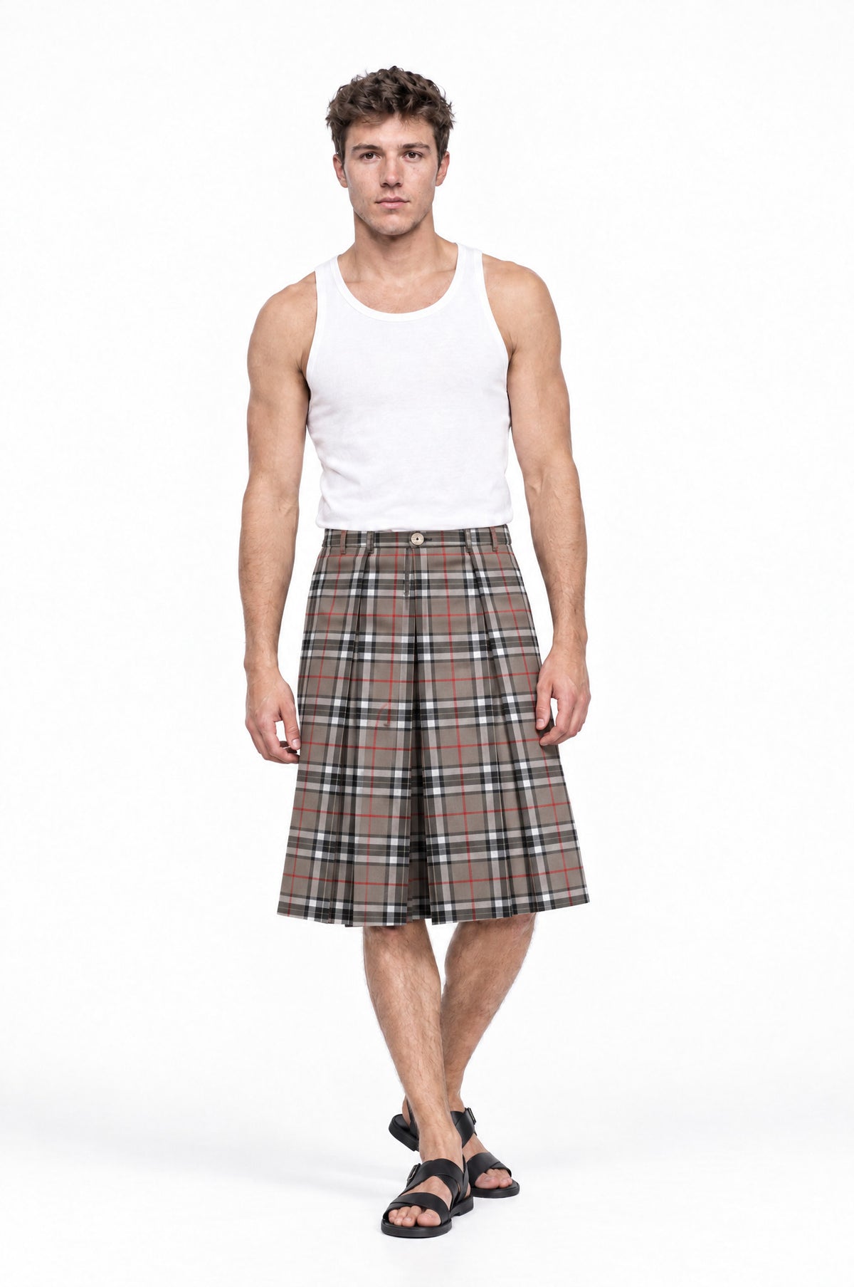Jupe pour homme TARTAN GOLD, vue de face portée par le mannequin